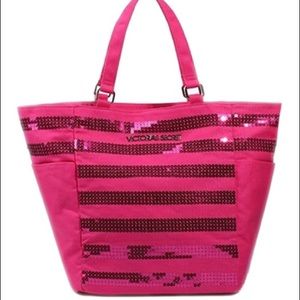 Pink Striped Sequin Tote Bag